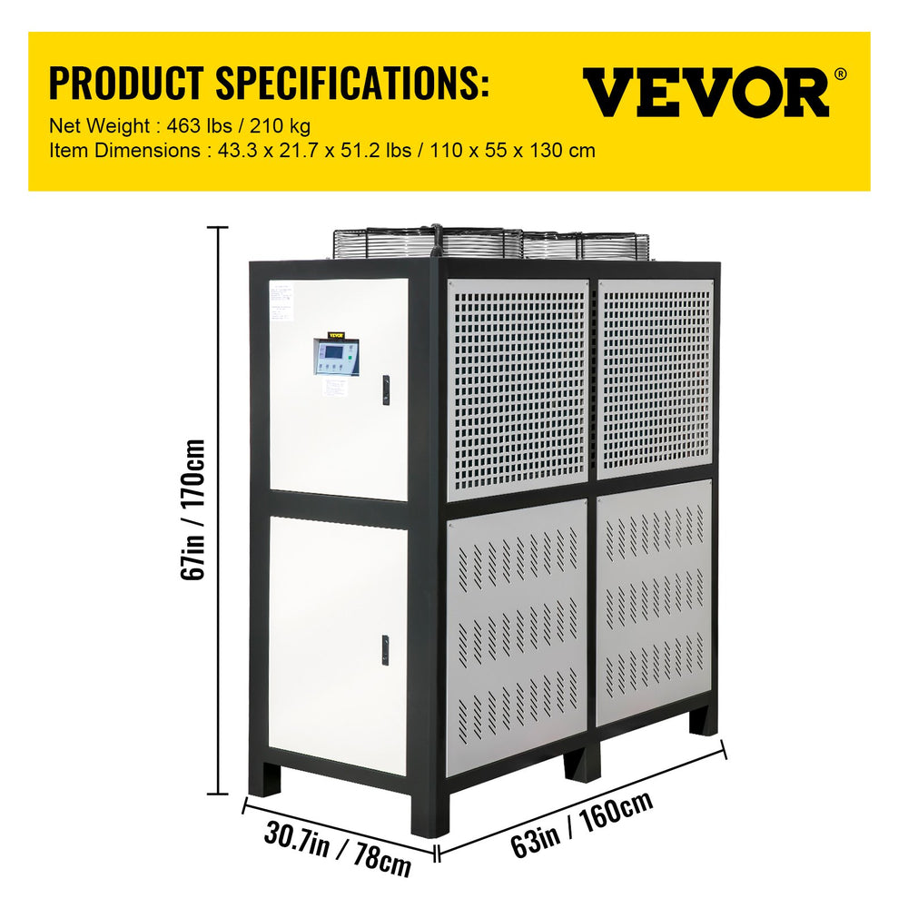 Vevor Air Cooled Chiller 15 Ton Panasonic Compressor 15 HP 150L Built-In Tank Stainless Steel New