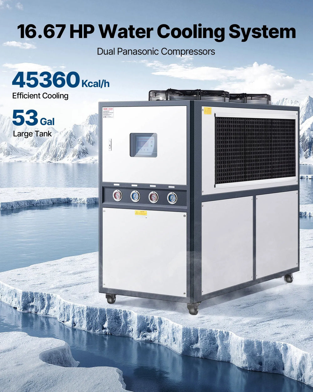 Vevor Air-Cooled Water Chiller 45,360 Kcal/h Cooling Capacity 53 Gal. Tank New