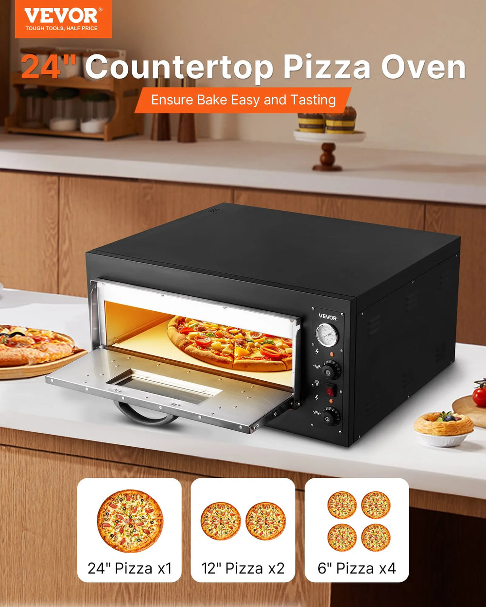 Vevor Electric Pizza Oven 24" with Temperature Control 842°F Max Temp 4200W New