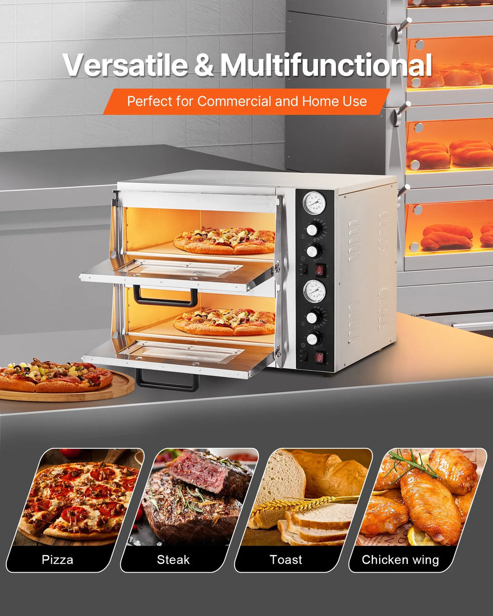 Vevor Electric Pizza Oven 18" Double-Deck with Independent Upper Lower Temp Control New