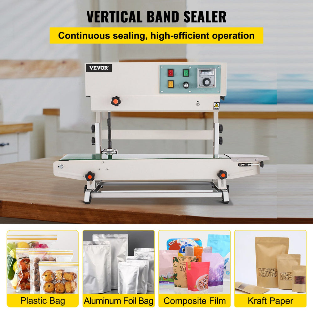 Vevor Continuous Band Sealer FR-900 Vertical Automatic Sealing Machine with Temp Control New