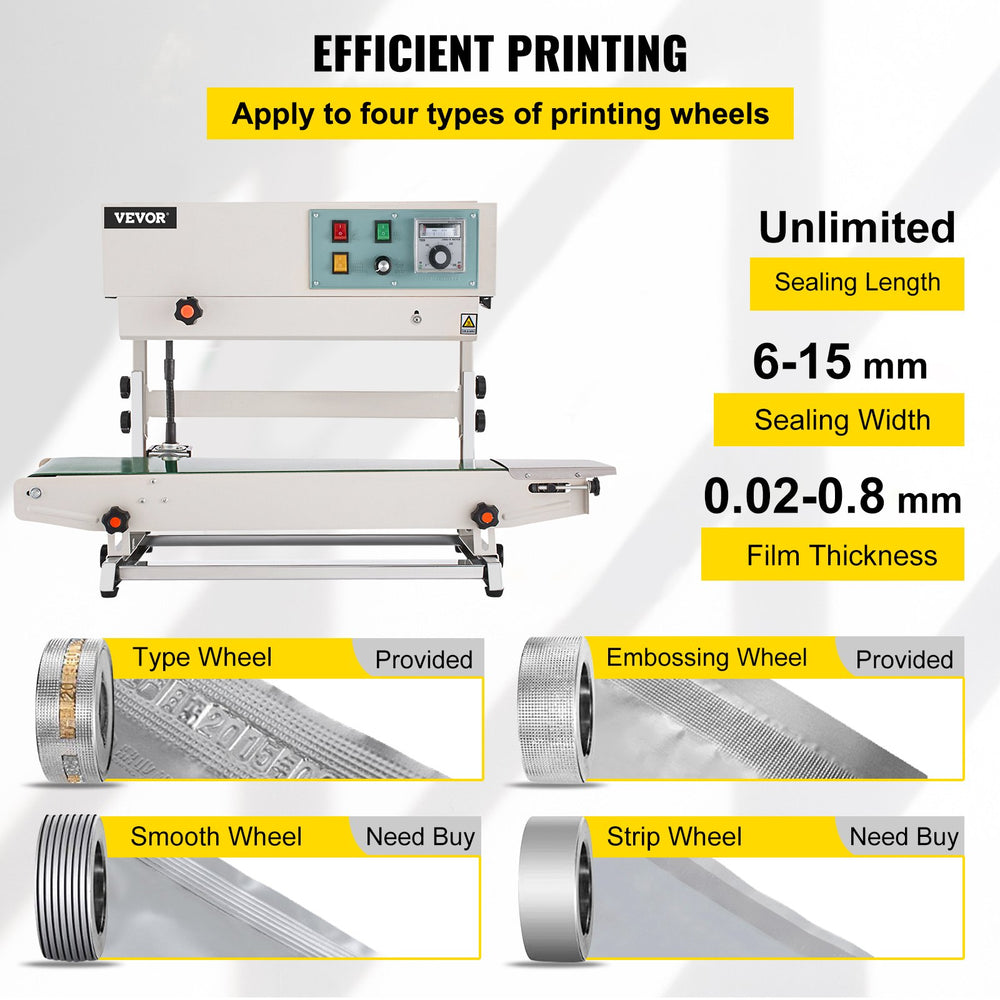 Vevor Continuous Band Sealer FR-900 Vertical Automatic Sealing Machine with Temp Control New