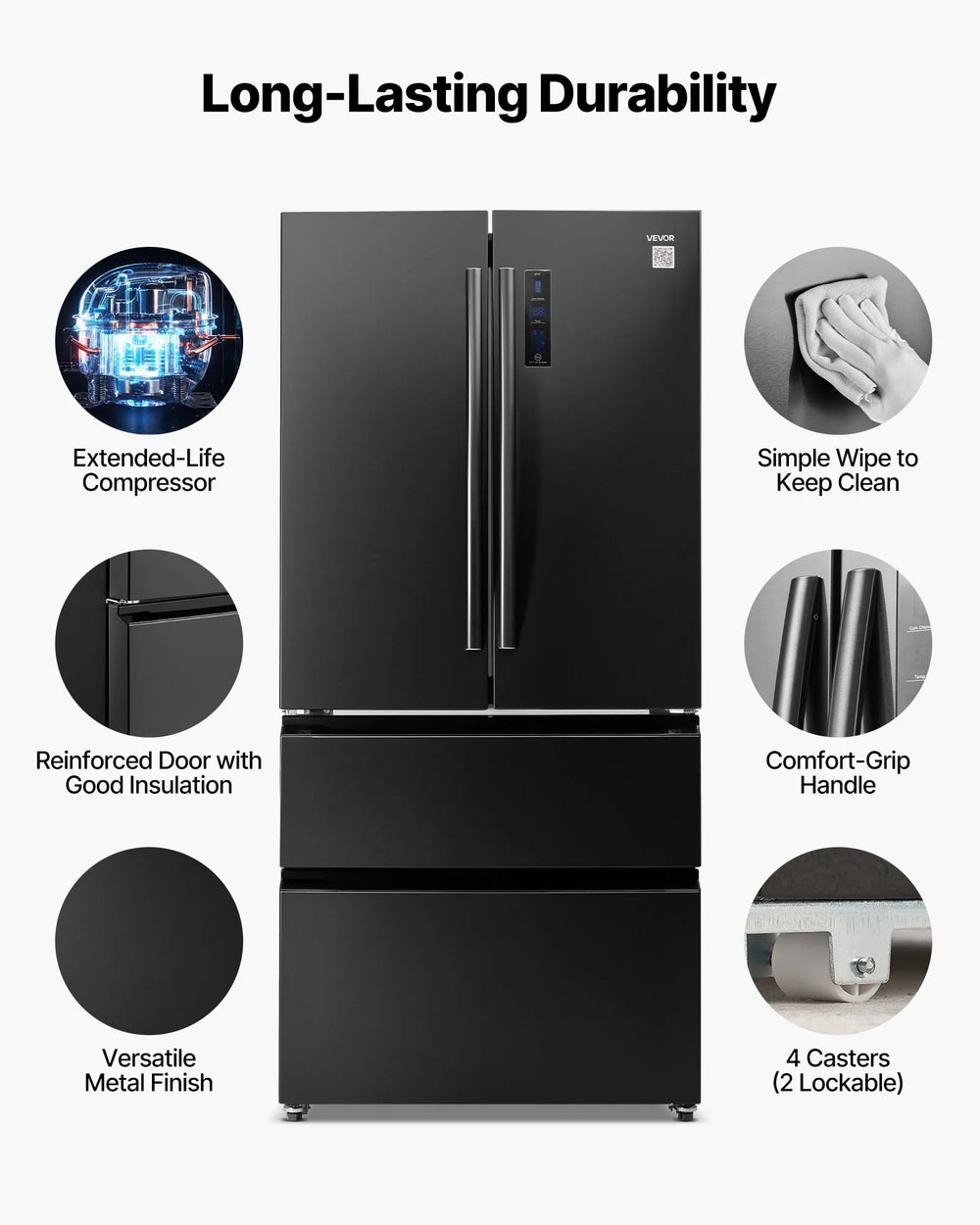 Vevor French Door Refrigerator 18.9 Cu. Ft with Double Freezer Drawers New