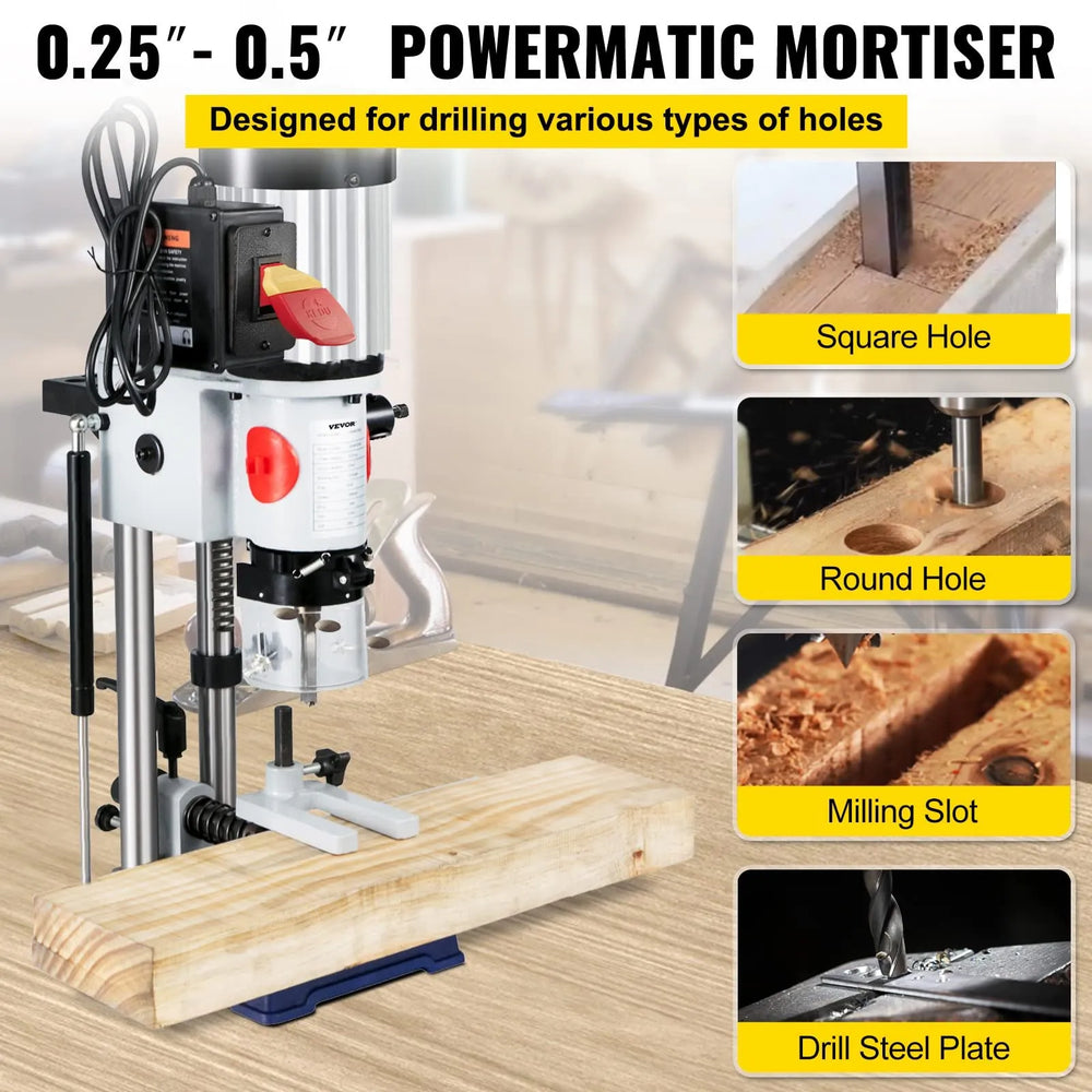 Vevor Mortise Machine with Chisel Bit Set 1/4" - 1/2" 3400 RPM New