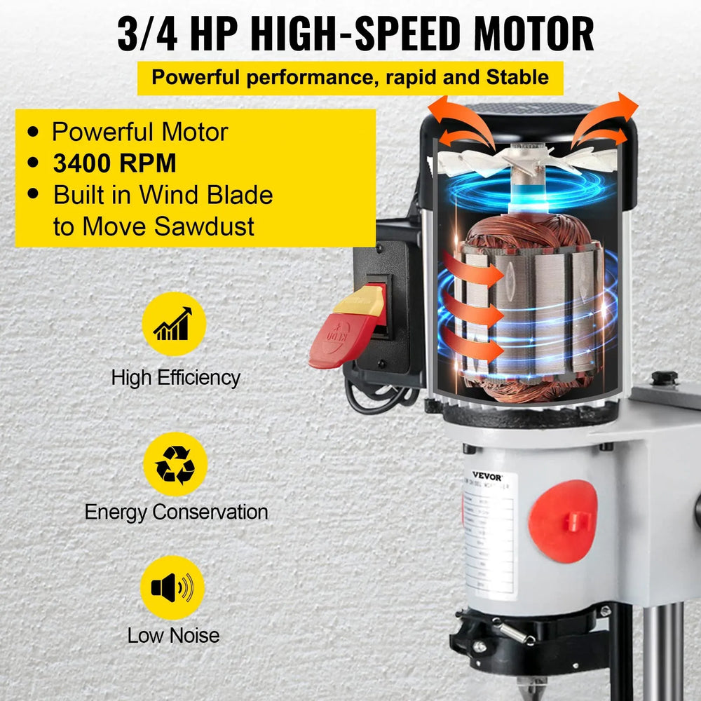 Vevor Mortise Machine with Chisel Bit Set 1/4" - 1/2" 3400 RPM New