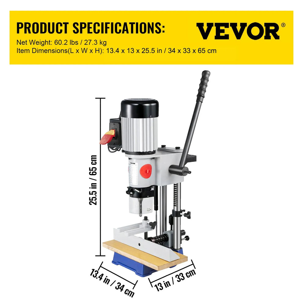 Vevor Mortise Machine with Chisel Bit Set 1/4" - 1/2" 3400 RPM New