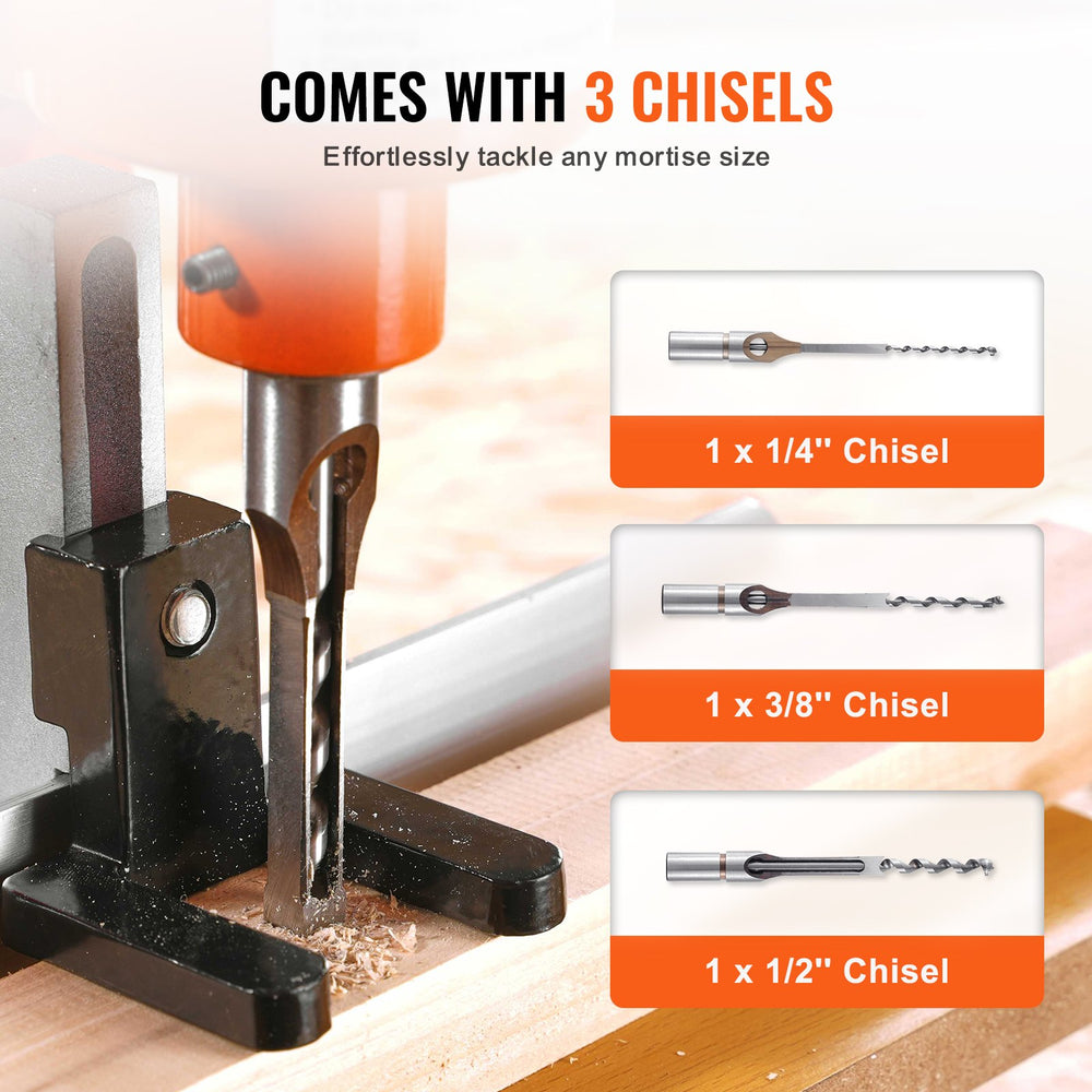 Vevor Benchtop Mortise Machine with 1/4" 3/8" 1/2" Chisels 1725 RPM 370W New