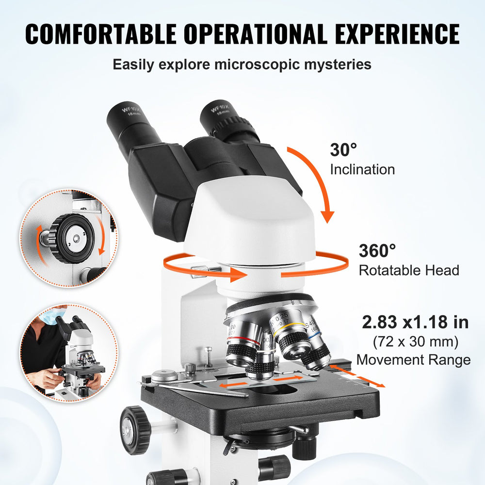 Vevor Binocular Compound Microscope with LED Illumination 40X-2500X Magnification New