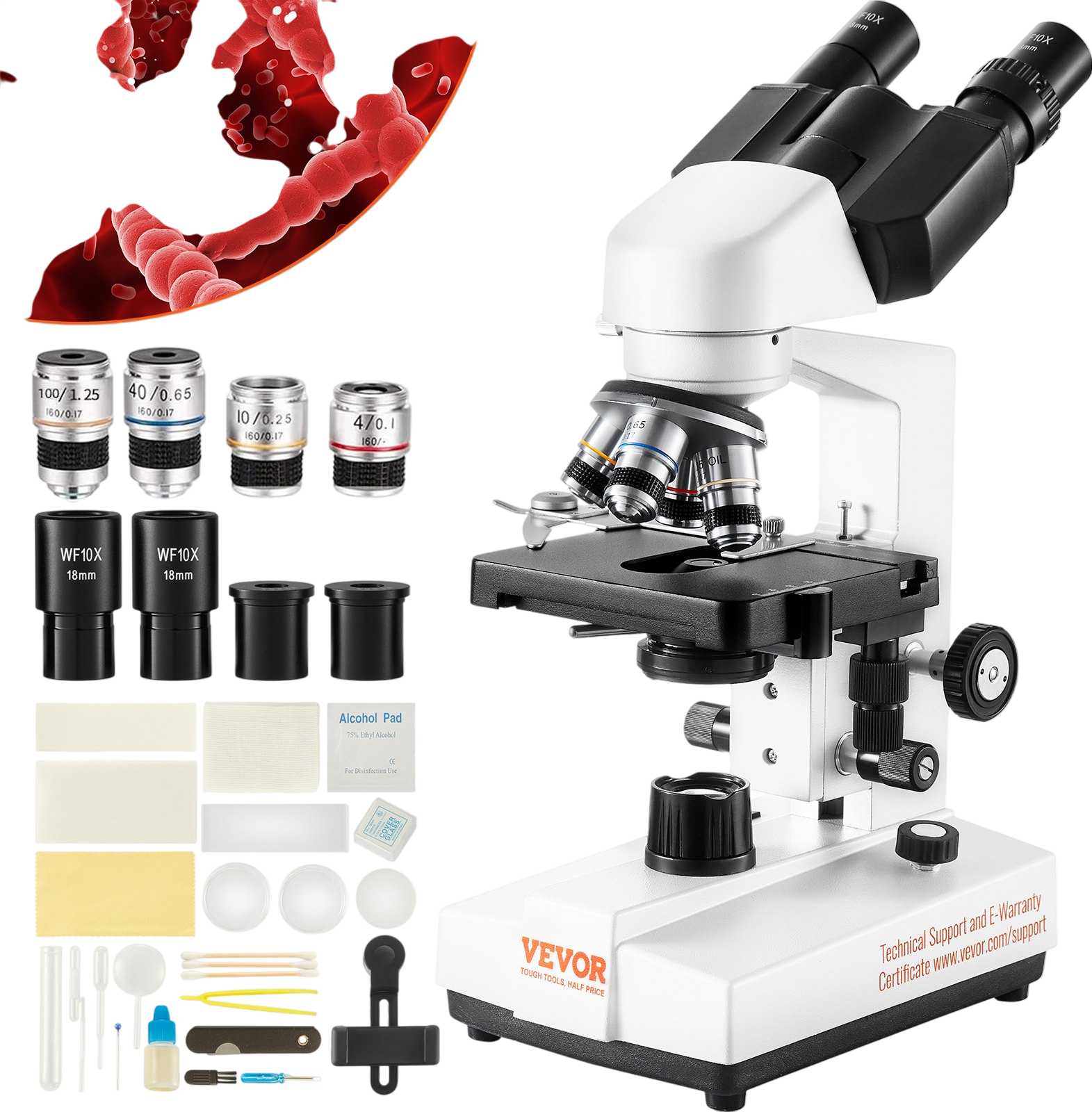 Vevor Binocular Compound Microscope with LED Illumination 40X-2500X Magnification New