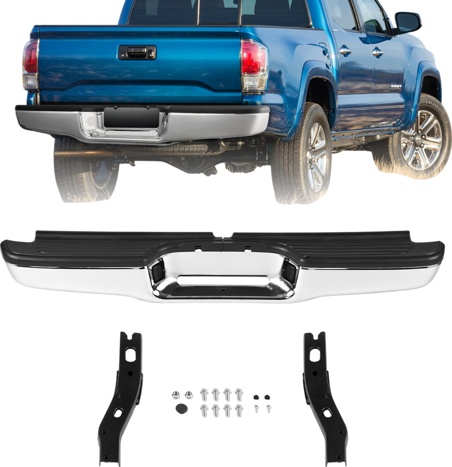 Vevor Rear Step Bumper Assembly for 1995-2004 Toyota Tacoma Chrome Steel New