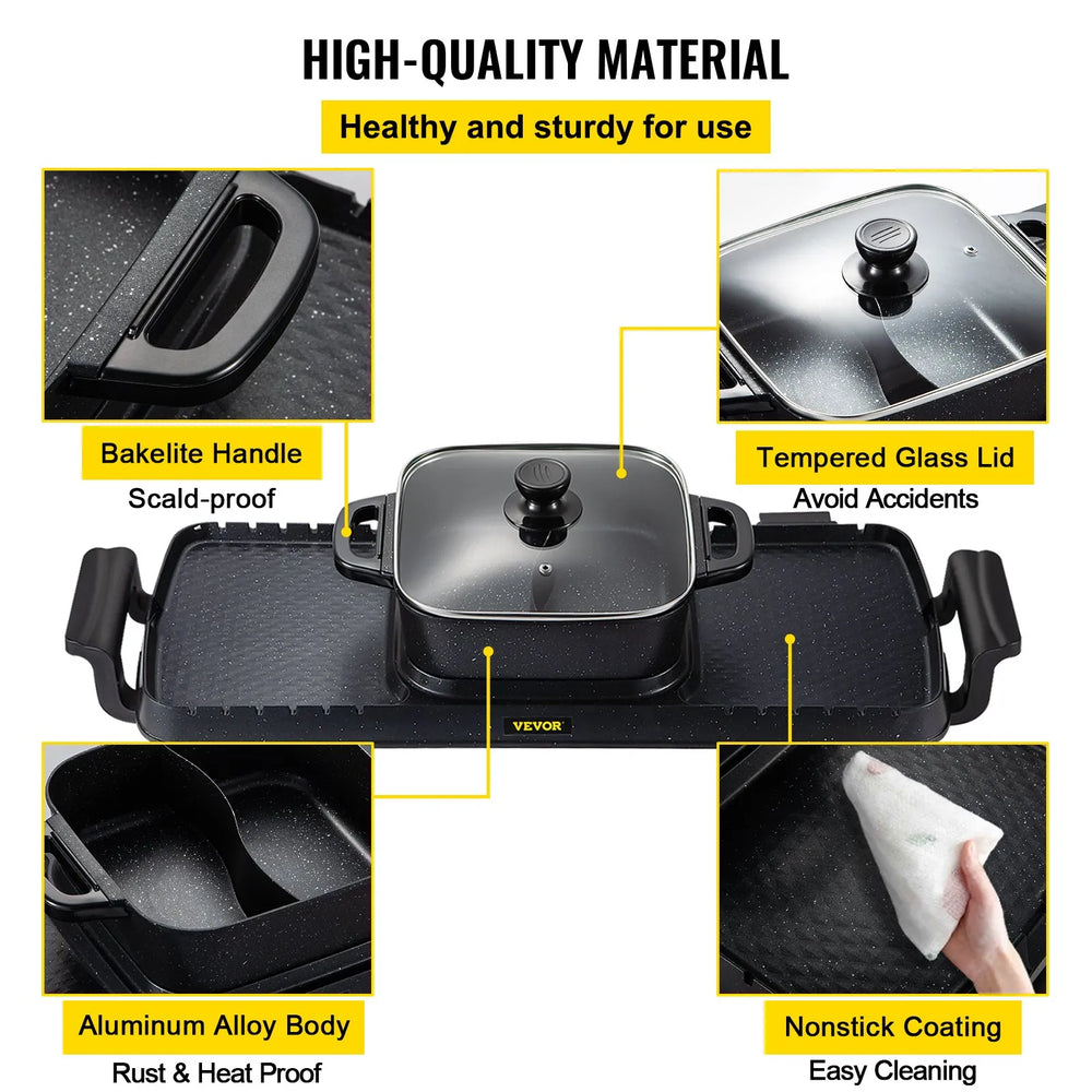 Vevor Electric Grill and Hot Pot 2-in-1 Smokeless BBQ Pan Grill 2400W New