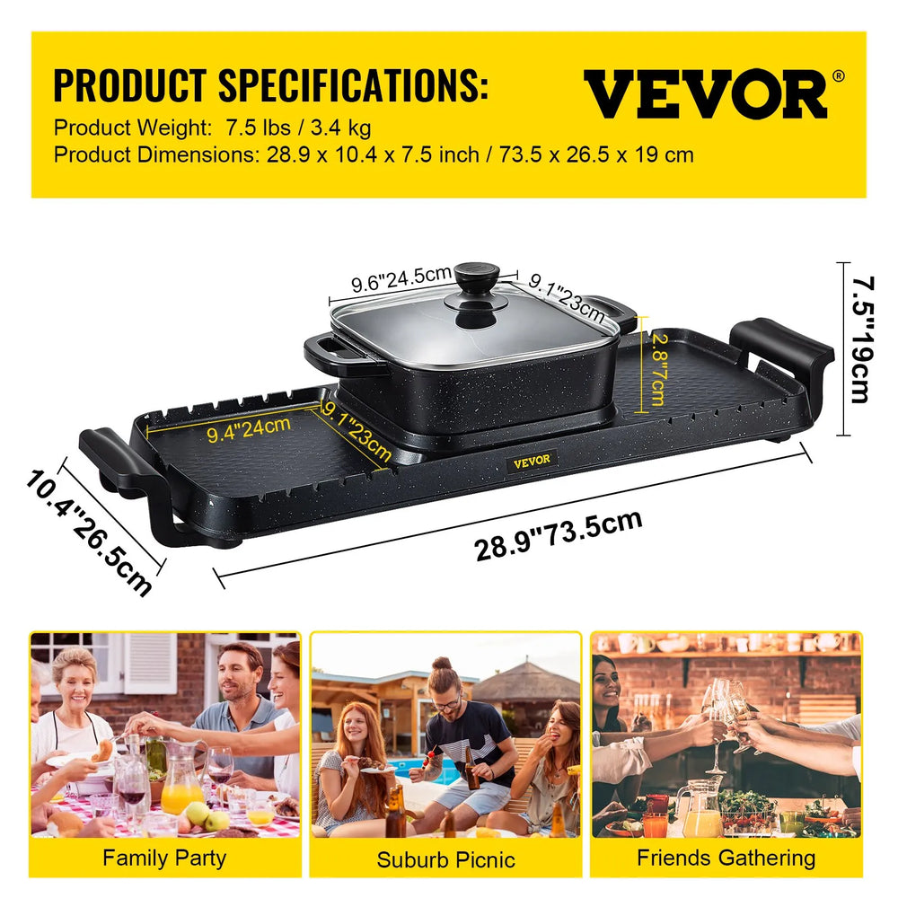 Vevor Electric Grill and Hot Pot 2-in-1 Smokeless BBQ Pan Grill 2400W New