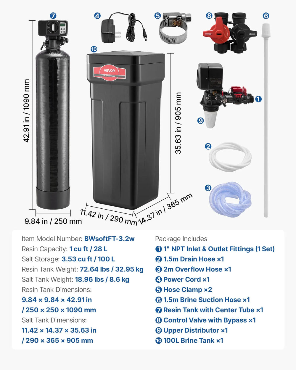 Vevor Water Softener Whole House System 32,000 Grains with Brine Tank 1-2 Bathrooms New