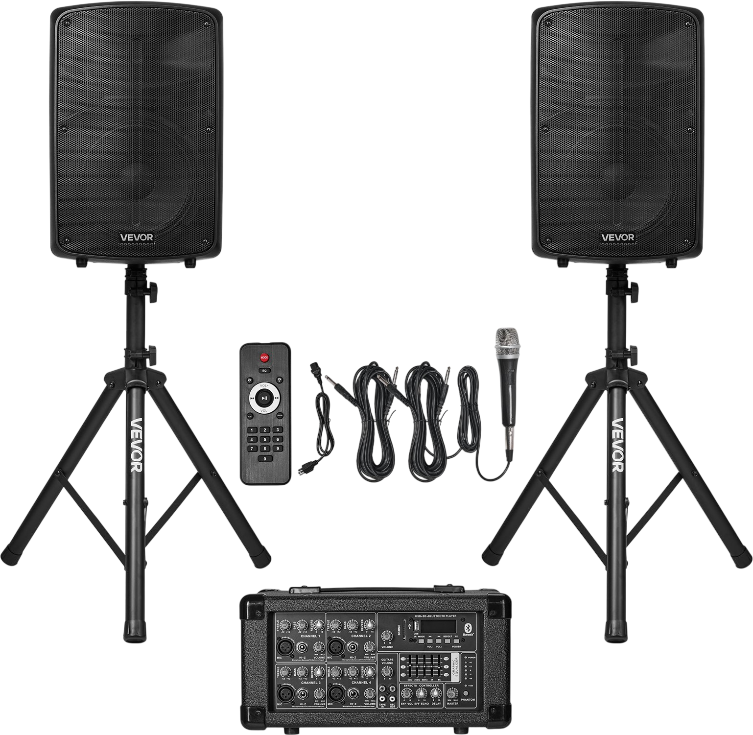 Vevor Portable PA System with 6 Channel Mixer Dual Speakers Wireless Bluetooth 800W New