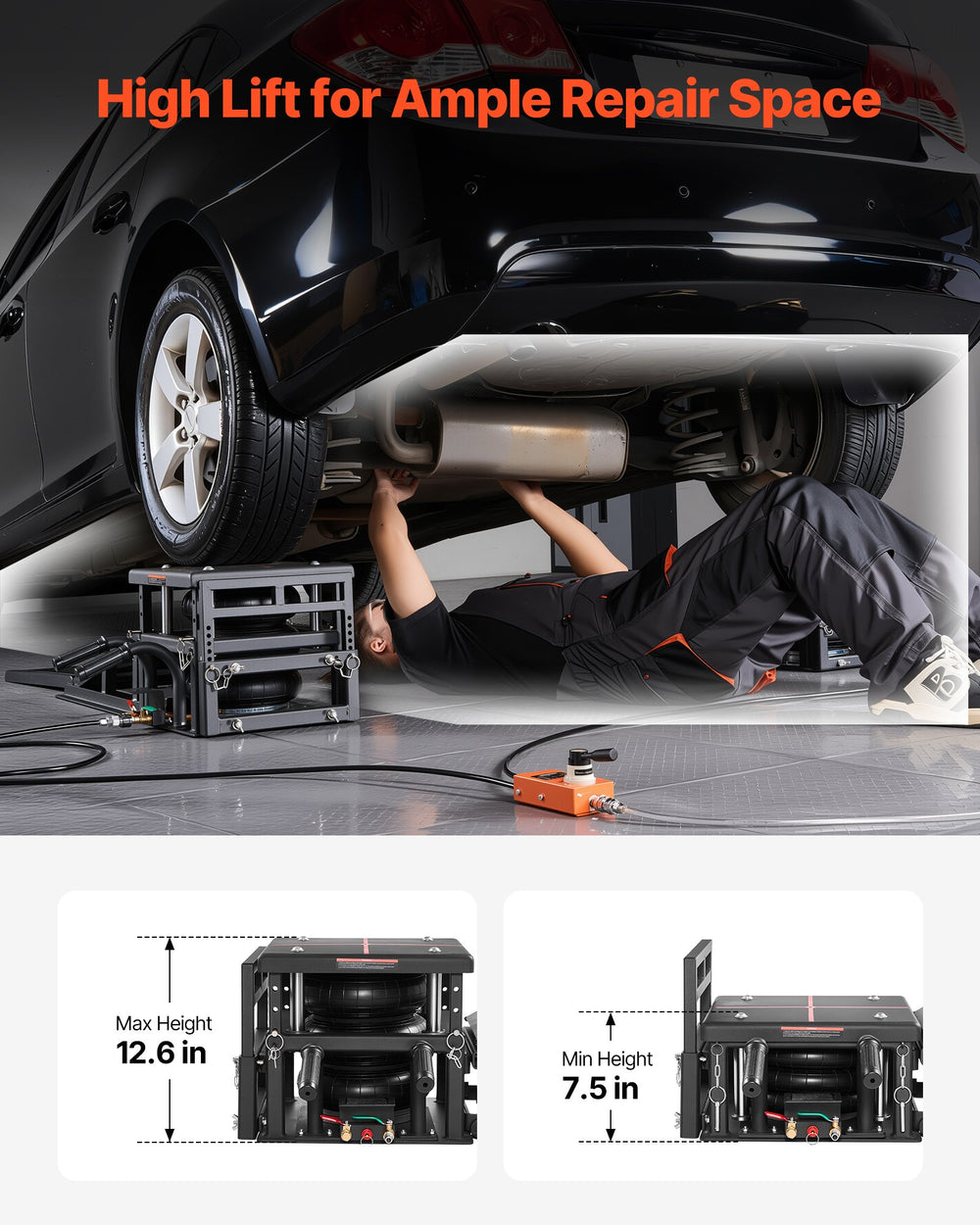 Vevor Portable Car Lift Pneumatic Ramp Jack 5 Ton Capacity 12.6" Max Height New
