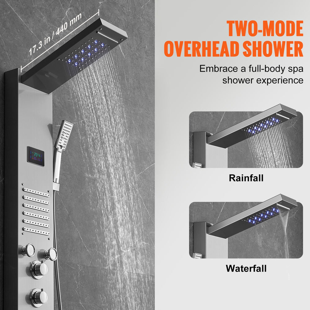 Vevor Shower Panel System with Overhead Rainfall Waterfall & Tub Spout Stainless Steel New