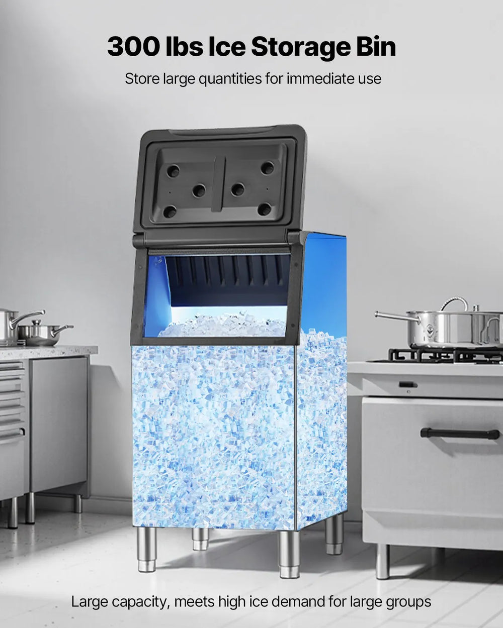 Vevor Commercial Ice Storage Bin 300 lbs Capacity Stainless Steel Automatic Drainage New