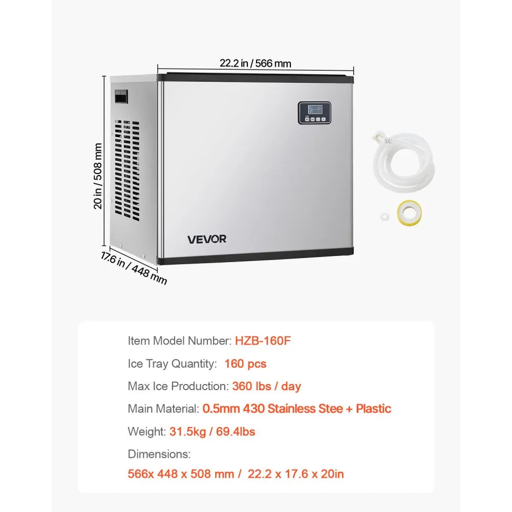 Vevor Commercial Ice Maker Head Unit Only 360 Lbs/Day Self-Cleaning with Touch Panel New