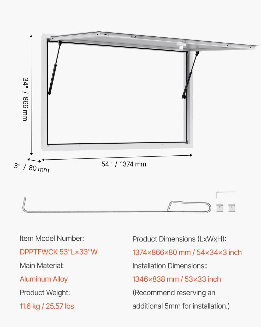 Vevor Concession Window 53 x 33 in. with Awning Door Aluminum Frame New