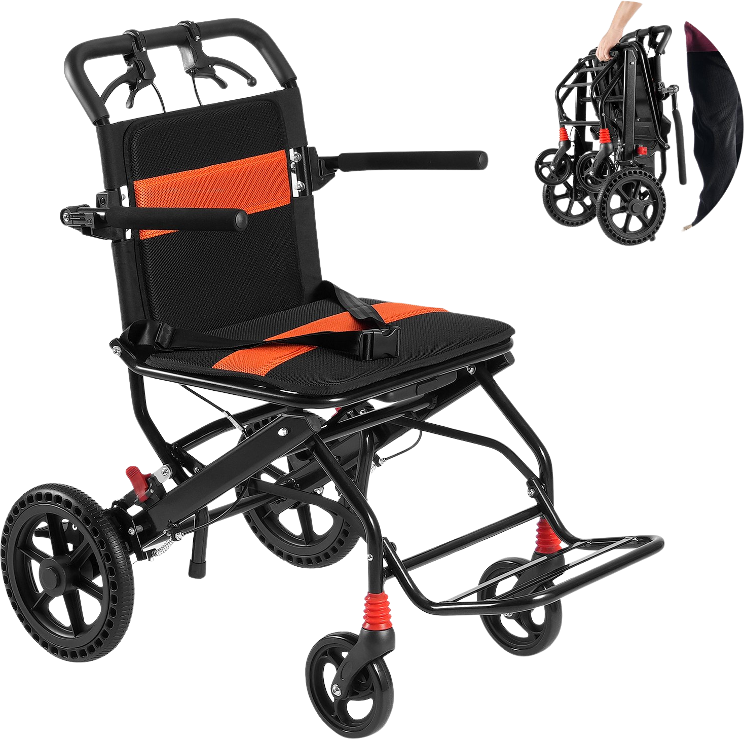 Vevor Wheelchair Aluminum Alloy Transport Chair Foldable 18