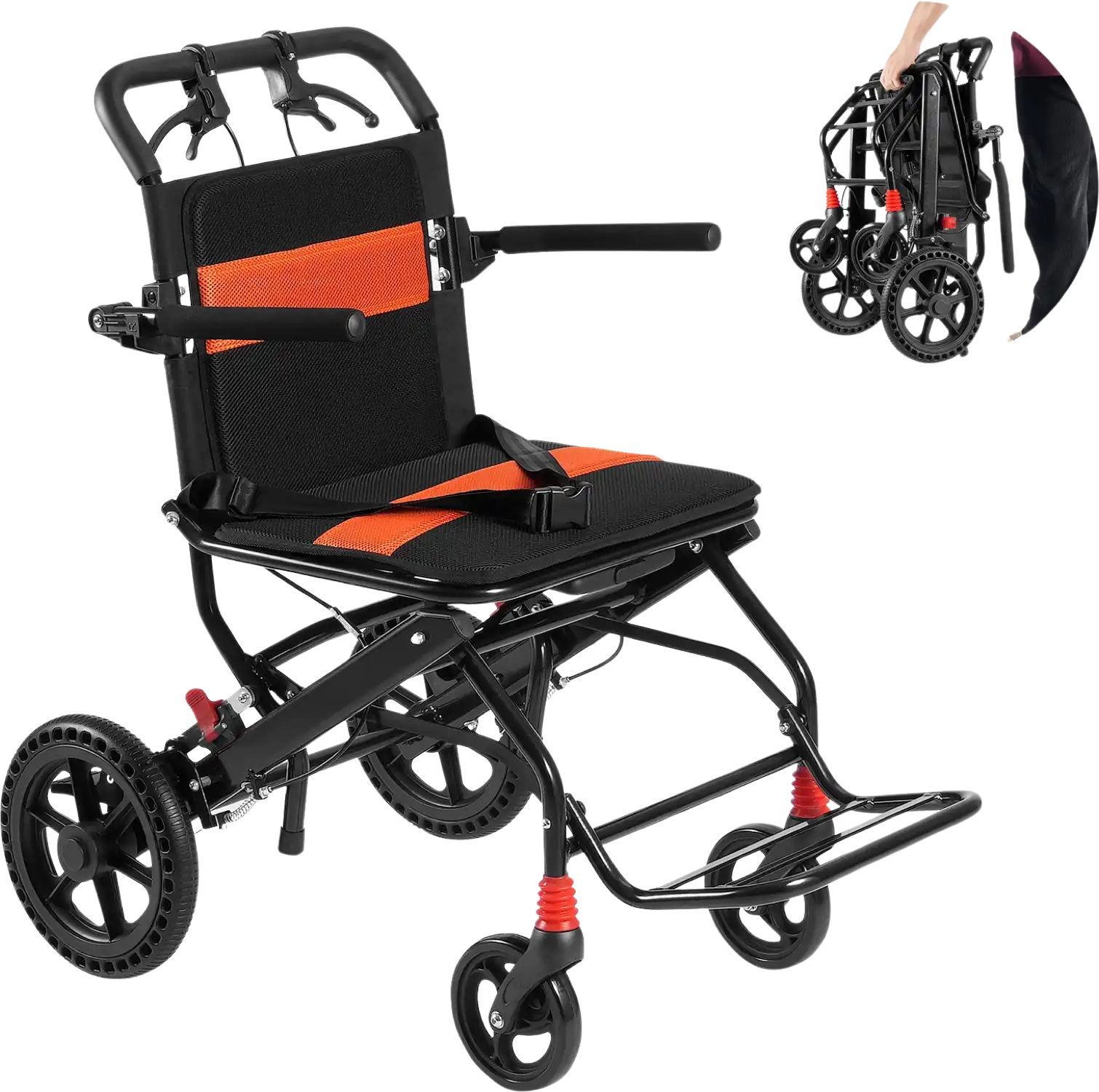 Vevor Wheelchair Aluminum Alloy Transport Chair Foldable 18