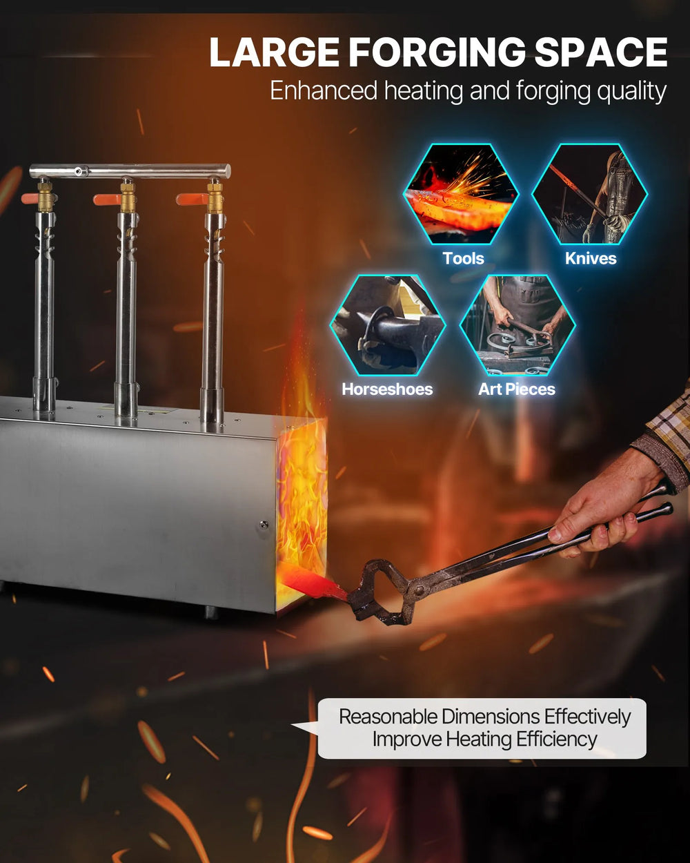 Vevor Portable Forge 3 Burners Propane 2600°F Large Capacity Stainless Steel New
