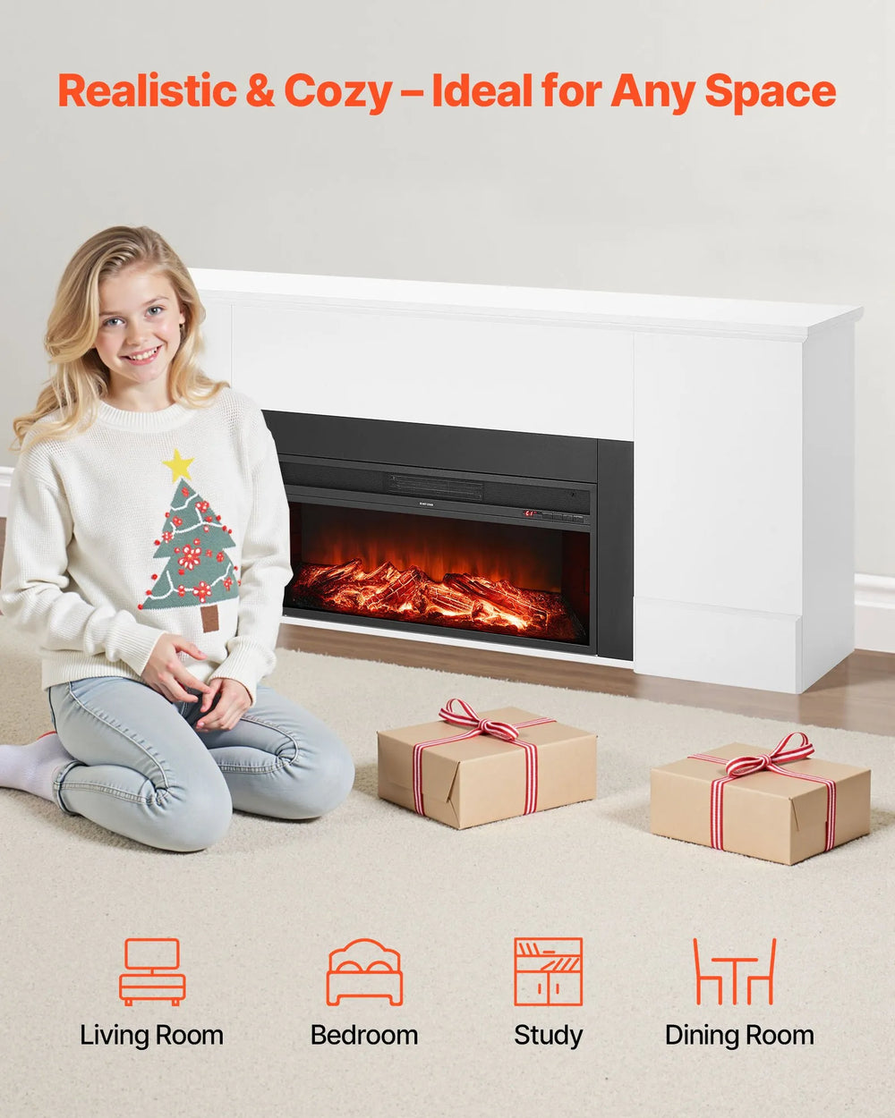 Vevor Freestanding Fireplace 75" Electric Heater with Mantel 1500W 5120 BTU New