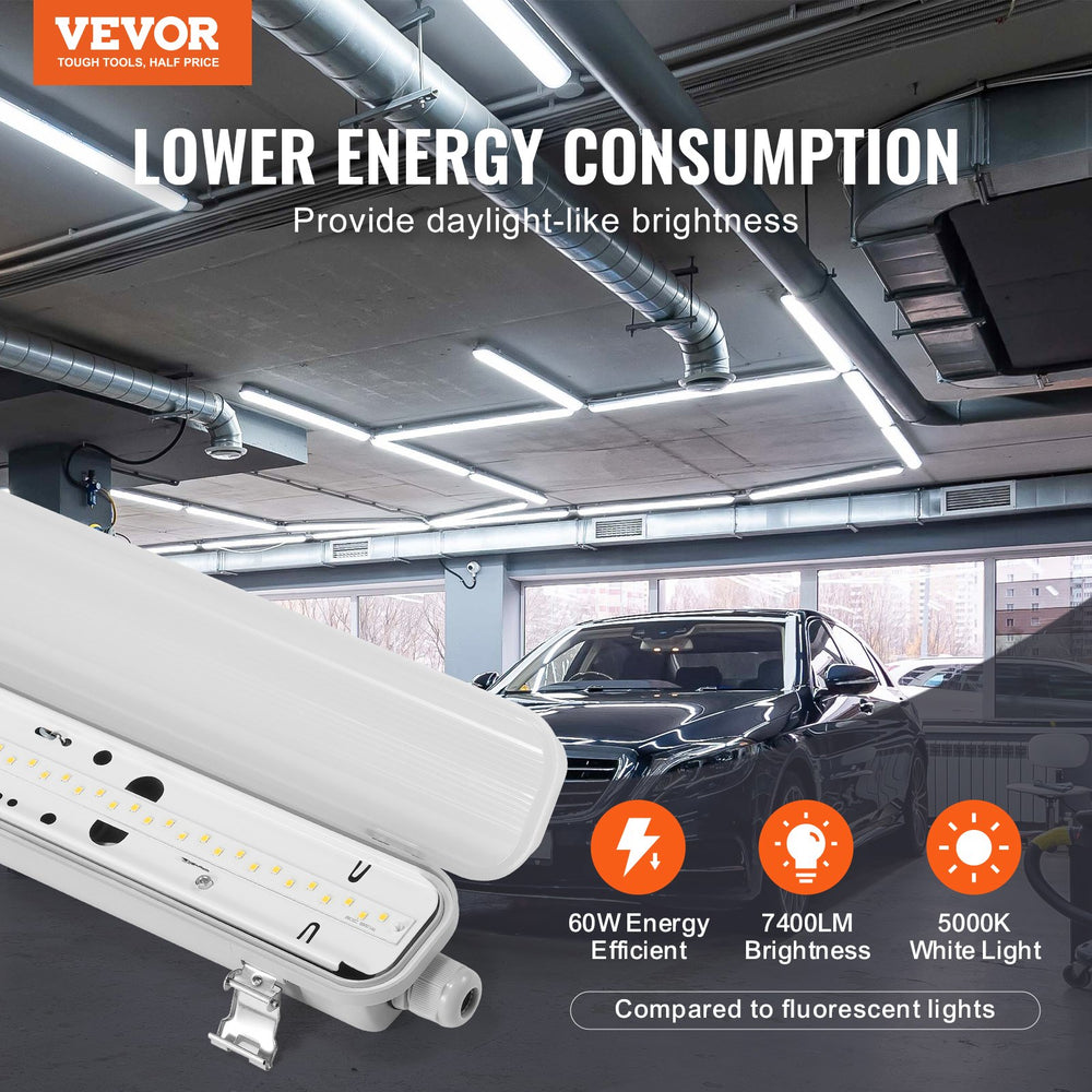 Vevor LED Vapor-Tight Light Fixture 4FT 60 Watt 7400LM 5000K IP65 Waterproof 4-Pack New