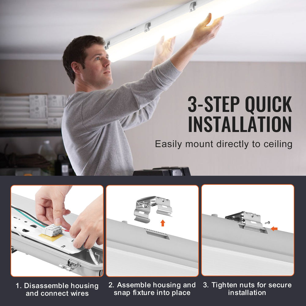 Vevor LED Vapor-Tight Light Fixture 4FT 60 Watt 7400LM 5000K IP65 Waterproof 4-Pack New