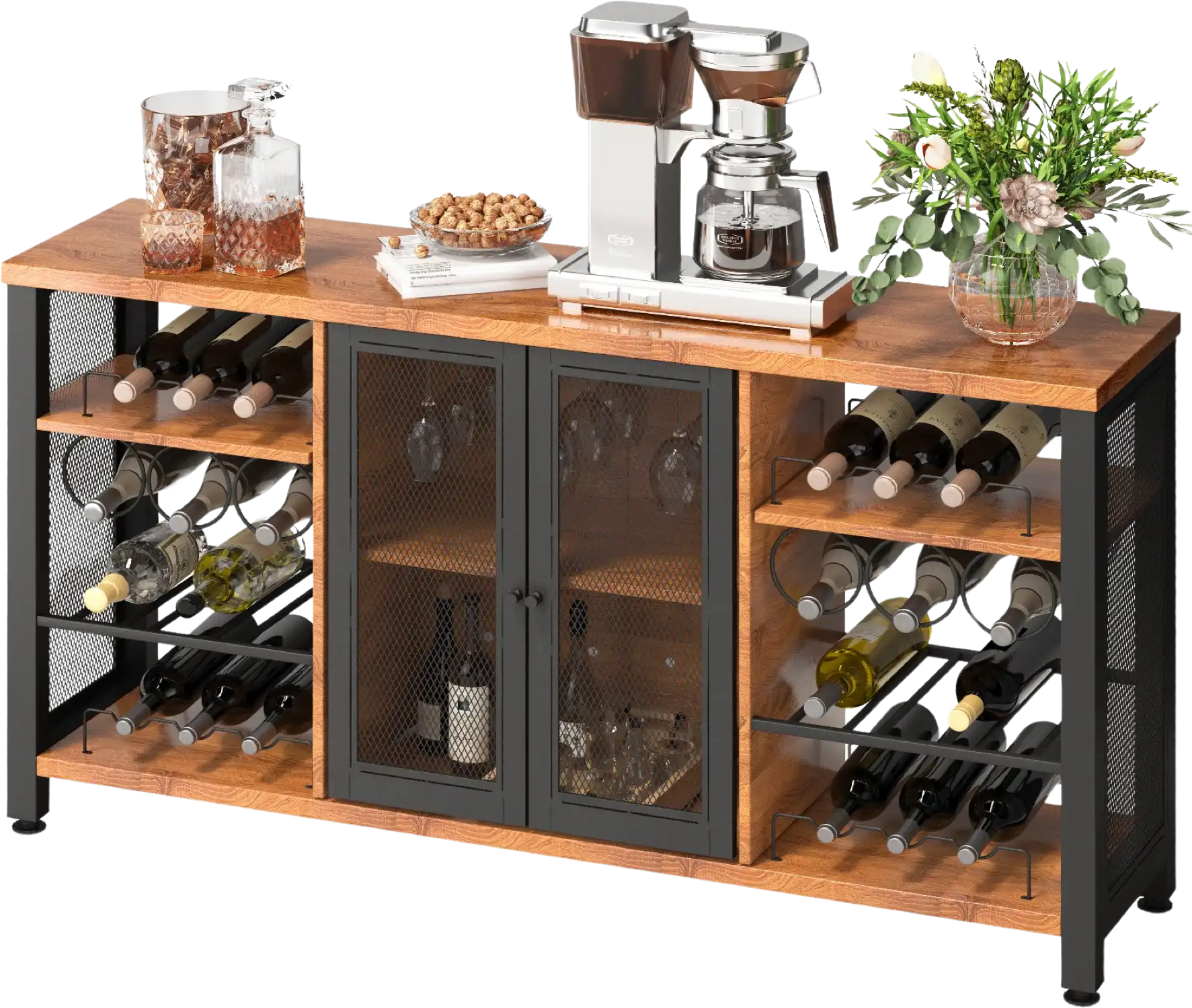 Vevor Bar Cabinet Industrial with Glass Holder and Wine Rack 55