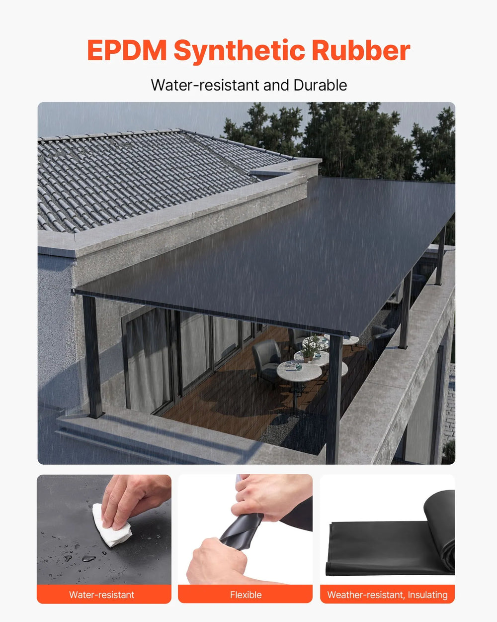 Vevor Rubber Roofing Roll 15 x 20 ft. 45 mil Weather-Resistant New