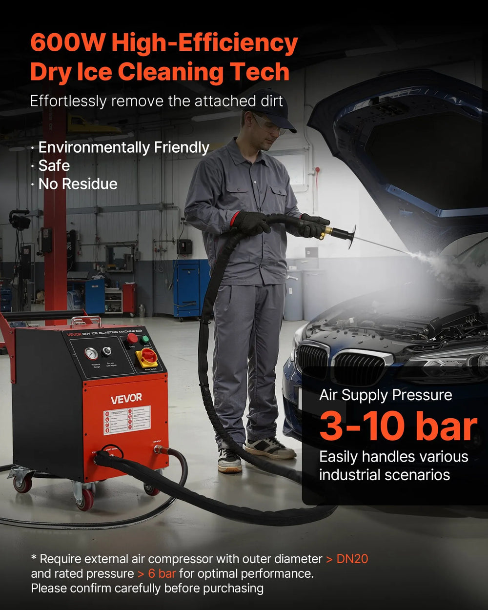 Vevor Dry Ice Blasting Machine 11 lbs. Capacity Cleaner with 4 Nozzles 120V New