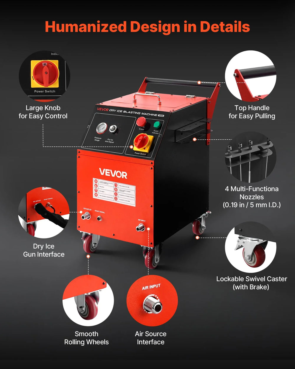 Vevor Dry Ice Blasting Machine 11 lbs. Capacity Cleaner with 4 Nozzles 120V New
