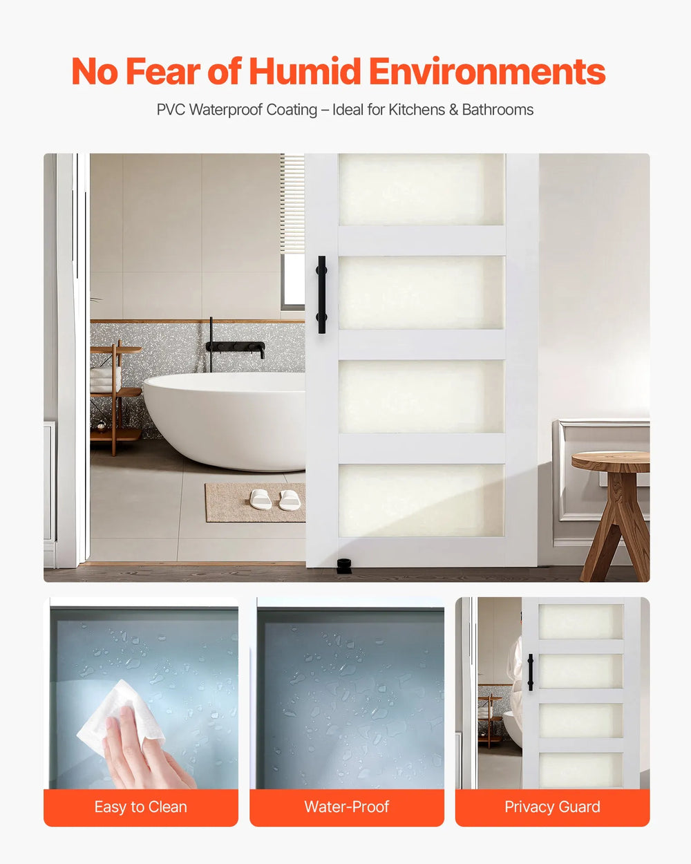 Vevor Sliding Barn Door 36 x 84 in. Frosted Glass Windows with Hardware Kit New