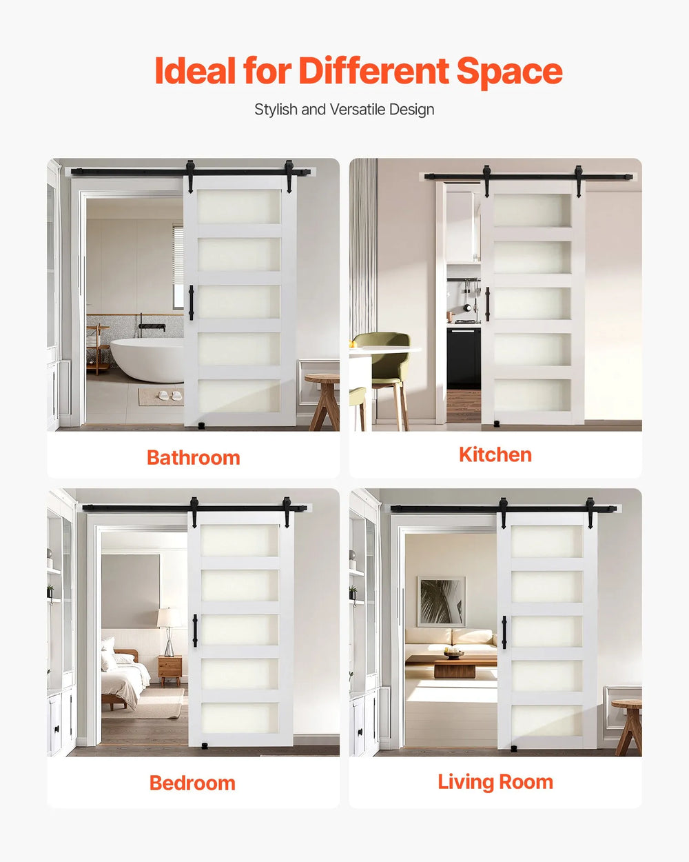 Vevor Sliding Barn Door 36 x 84 in. Frosted Glass Windows with Hardware Kit New