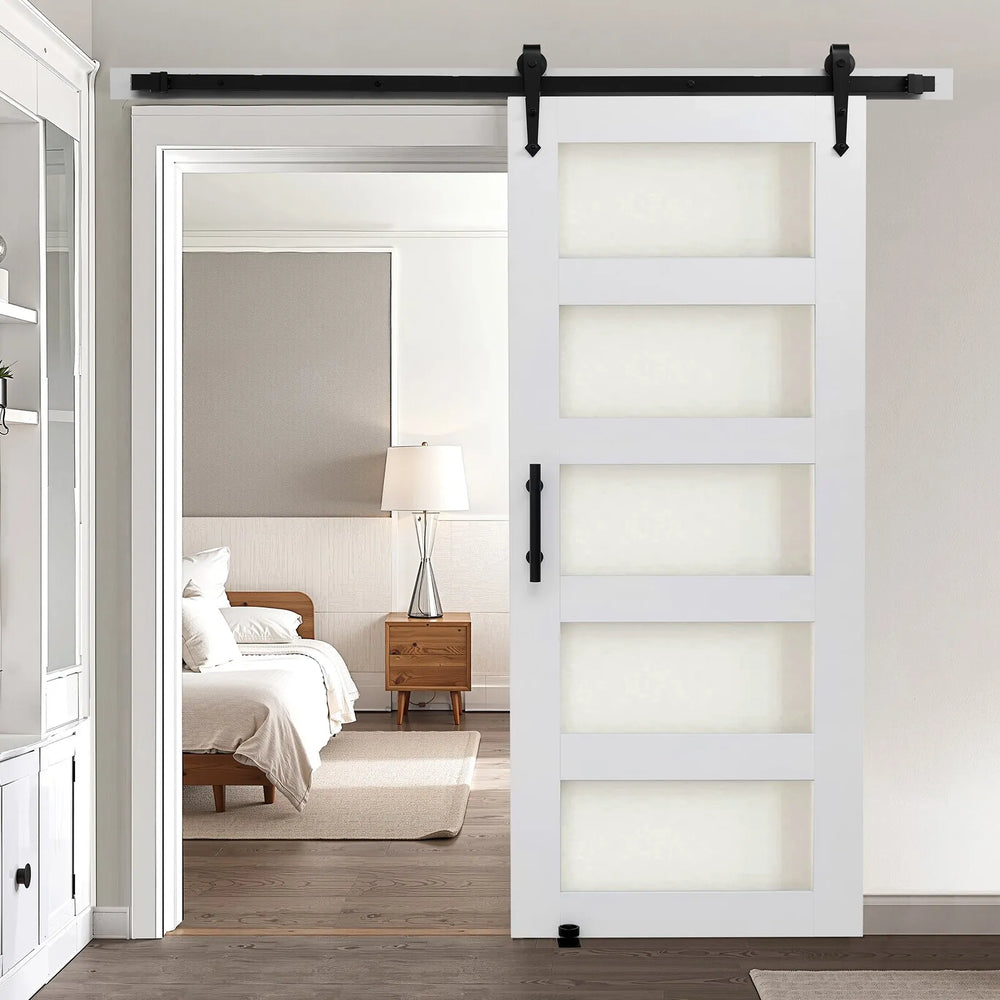 Vevor Sliding Barn Door 36 x 84 in. Frosted Glass Windows with Hardware Kit New