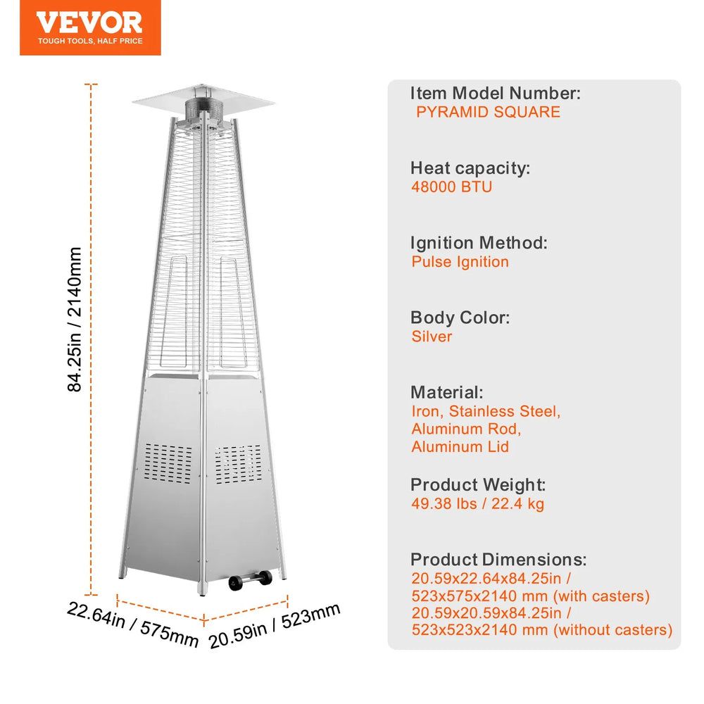 Vevor Propane Patio Heater 48000 BTU Pyramid with Wheels for Outdoors New