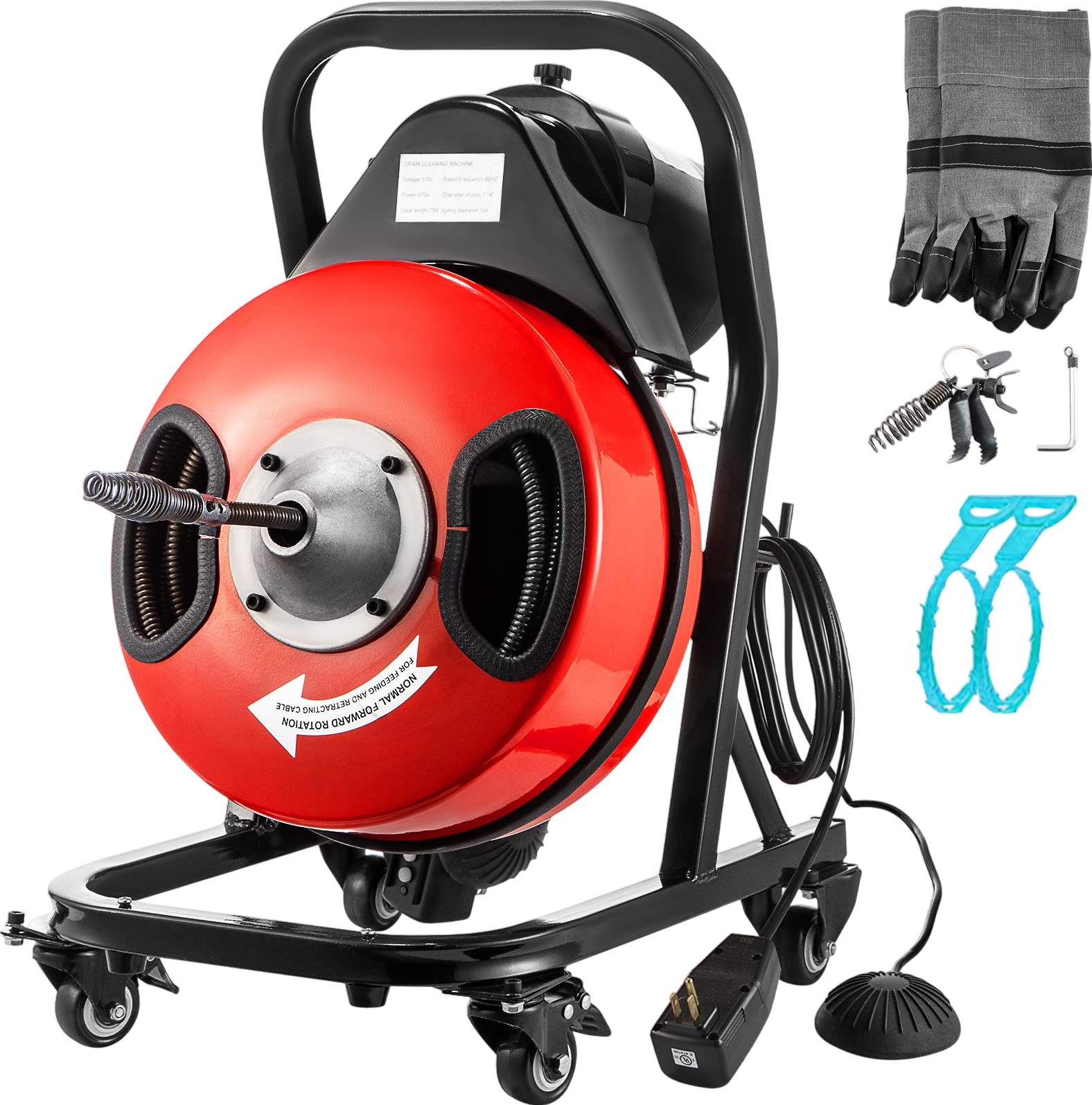 Vevor Electric Drain Auger 50-feet x 1/2-inch Sewer Snake Fits 2