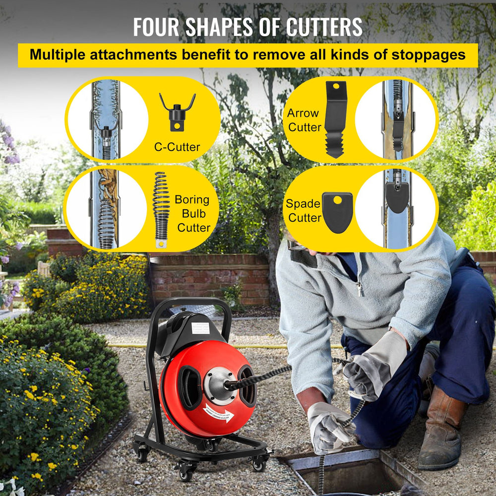 Vevor Electric Drain Auger 50-feet x 1/2-inch Sewer Snake Fits 2"-4" Pipes 250W New