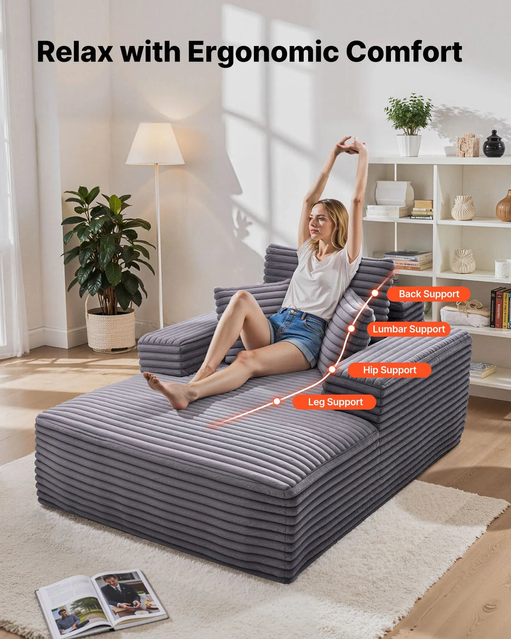 Vevor Oversized Lounge Chair 54-inch Upholstered with Throw Pillows New