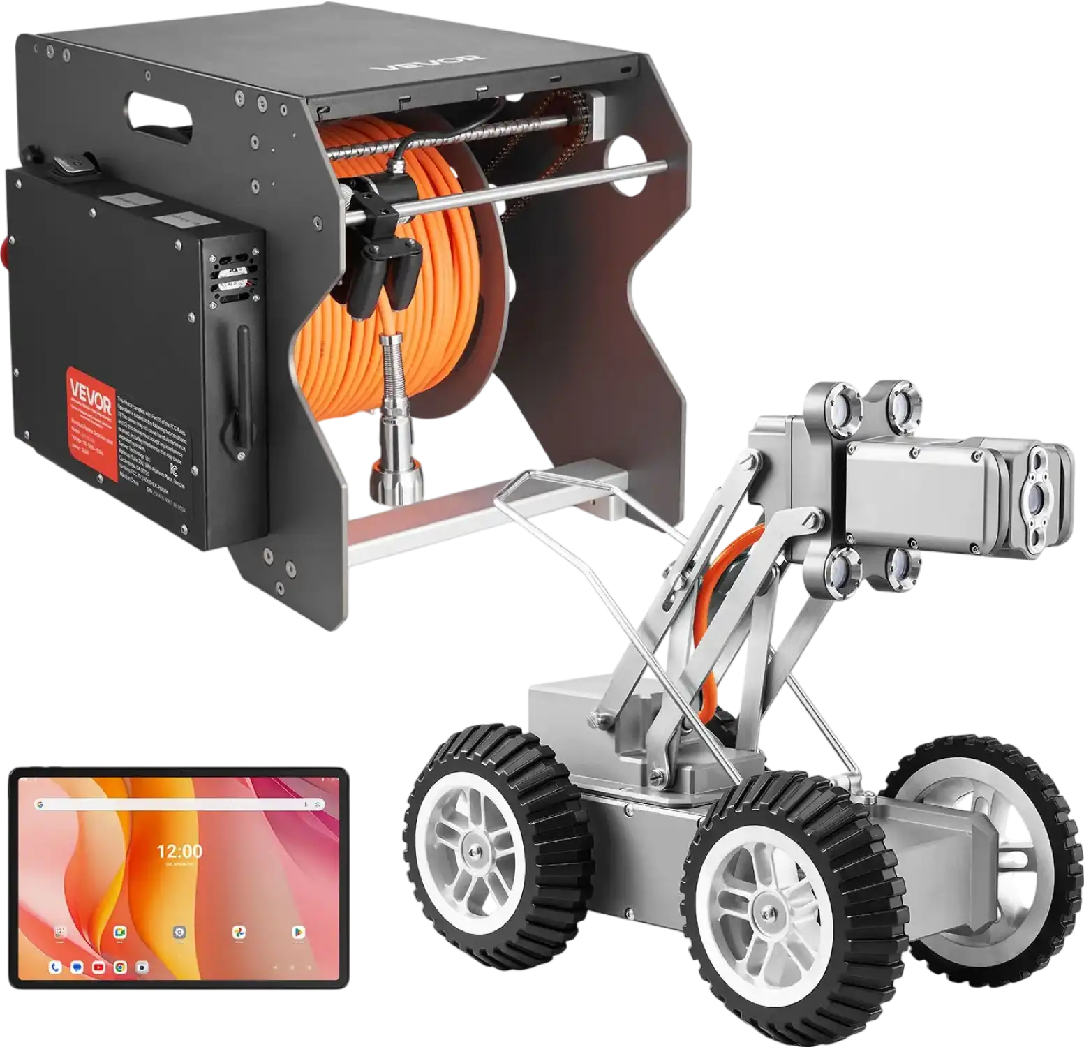Vevor Sewer Pipe Inspection Robot 197 Ft Detection 2MP Cameras with Touchscreen Tablet New