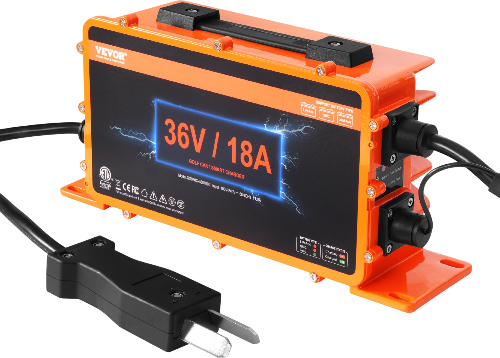 Vevor Golf Cart Battery Charger 36V 18 Amp with Crowfoot Plug New