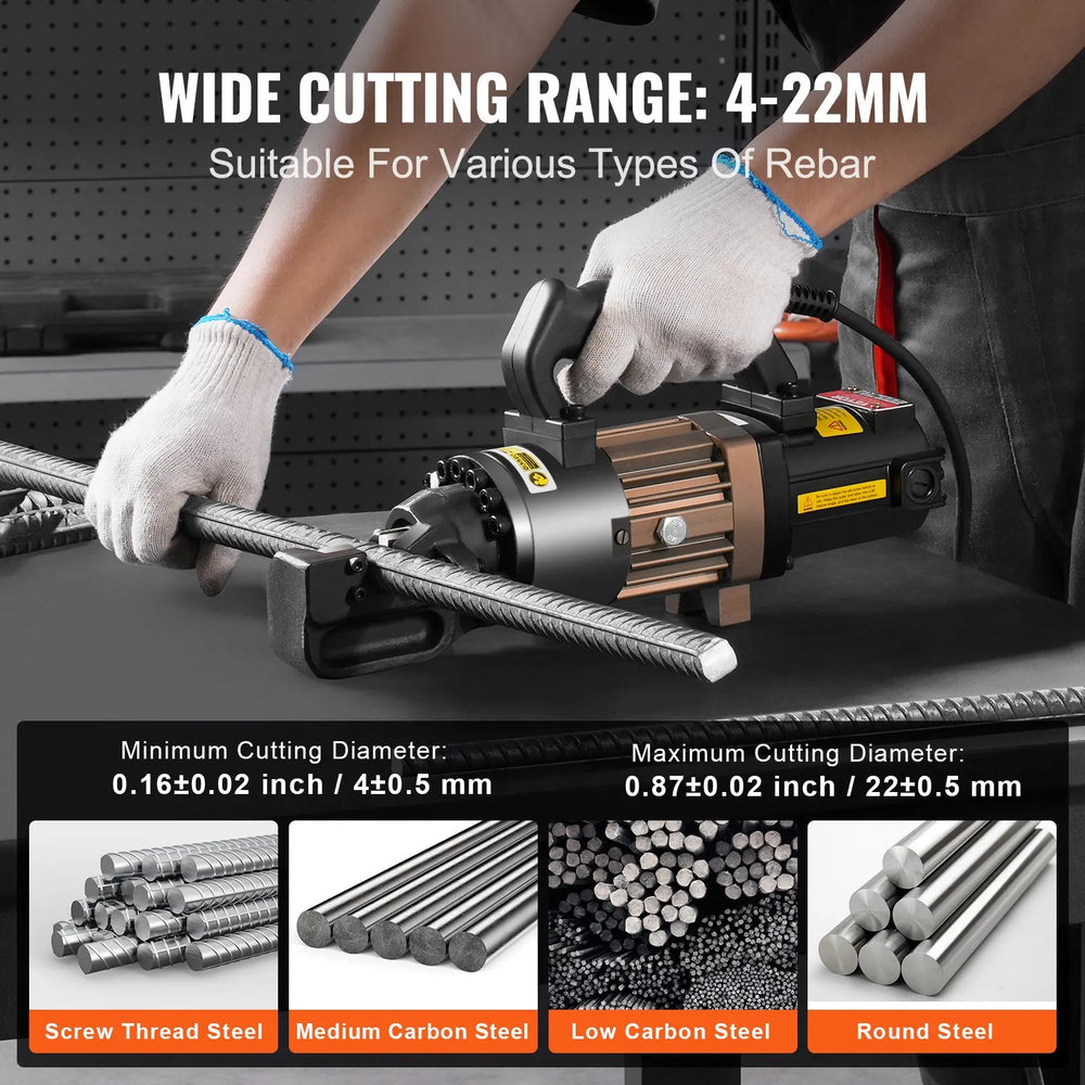 Vevor Electric Hydraulic Rebar Cutter with 4-22mm Cutting Range 1500W New