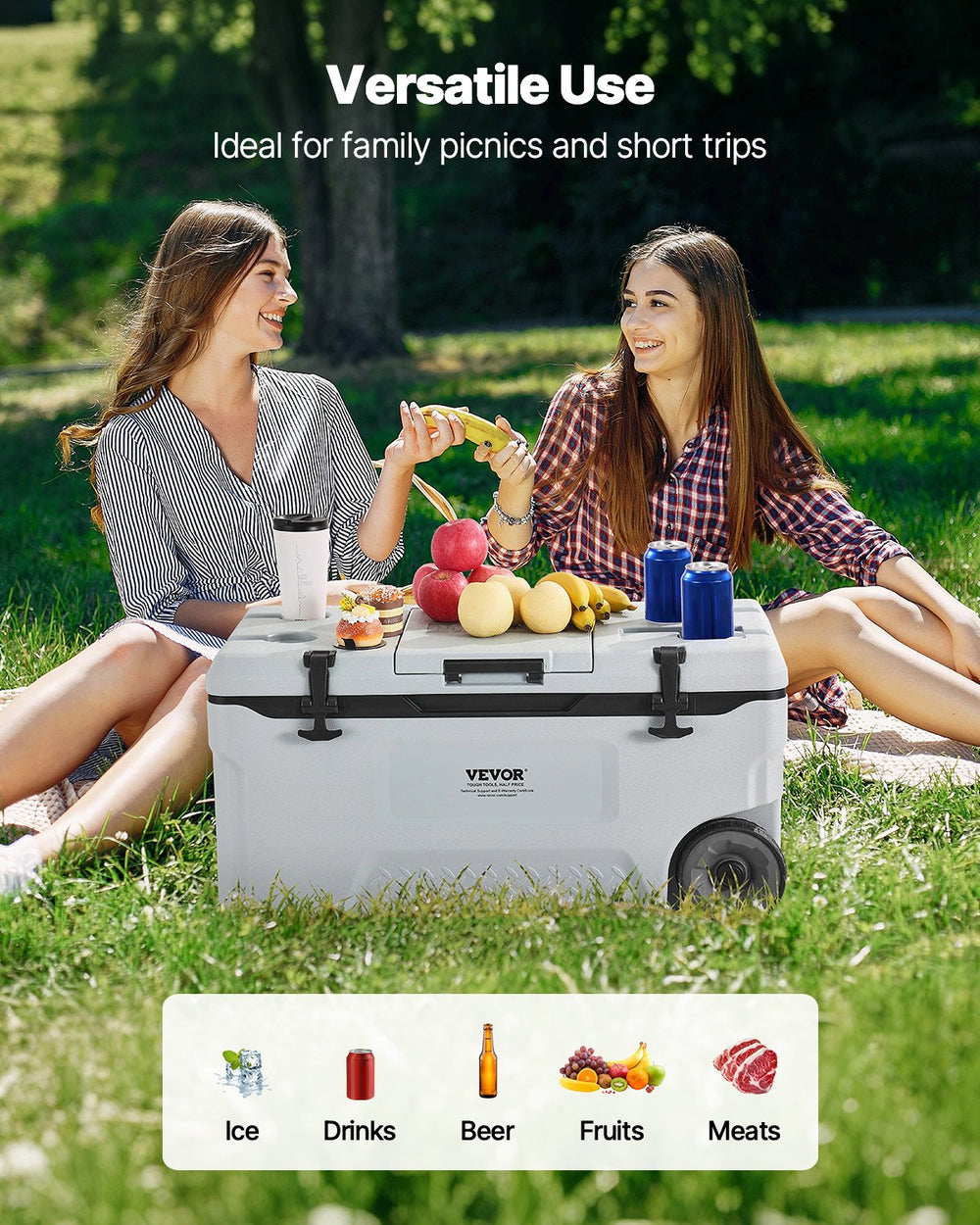 Vevor Portable Cooler 74QT Insulated Wheeled 120 Can Capacity New