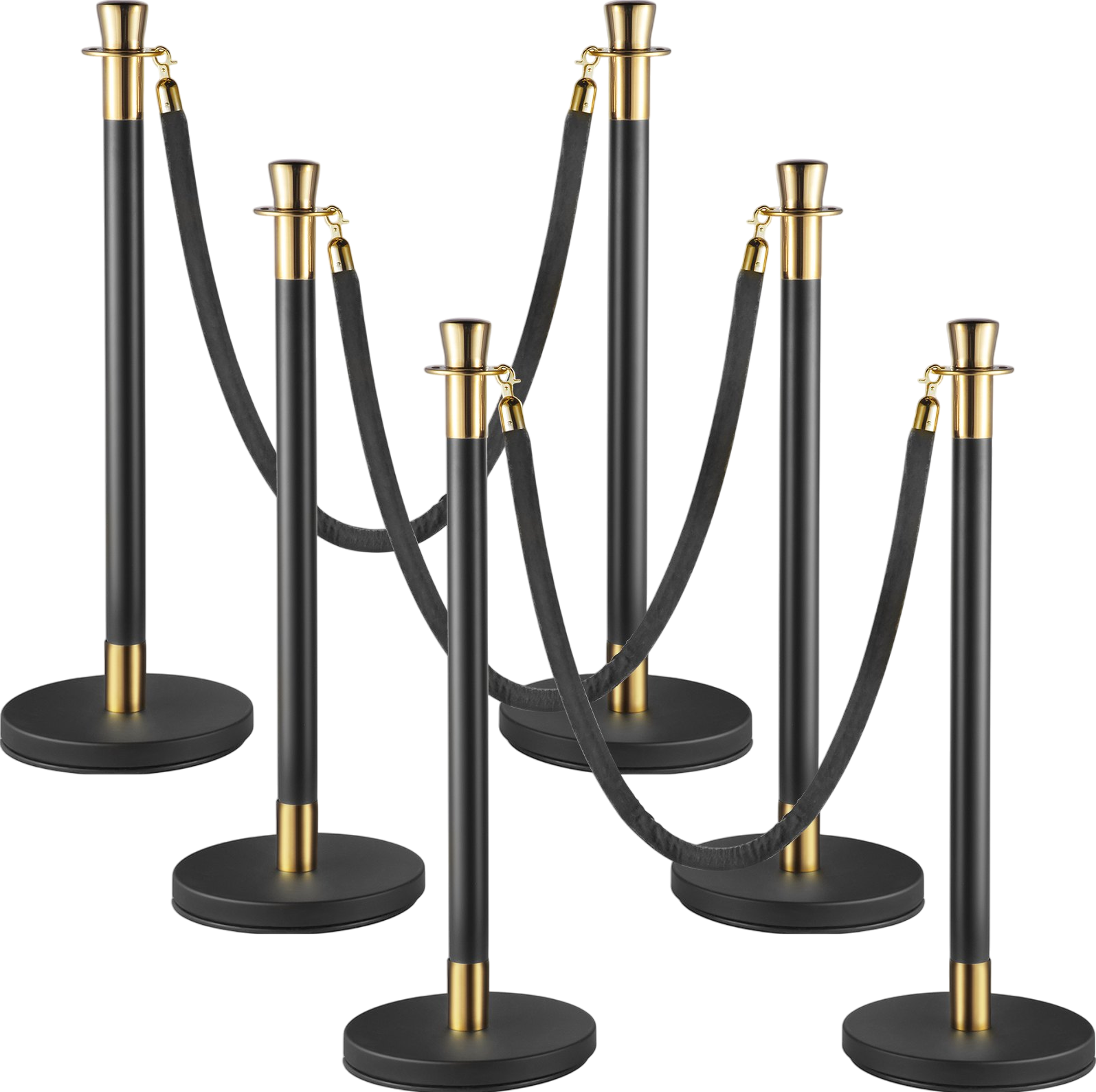 Vevor Crowd Control Stanchion with 5' Black Velvet Rope Set of 6 New