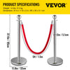 Vevor Silver Stanchion Queue Posts Stainless Steel 6 Pcs Red Rope Retractable 38" New