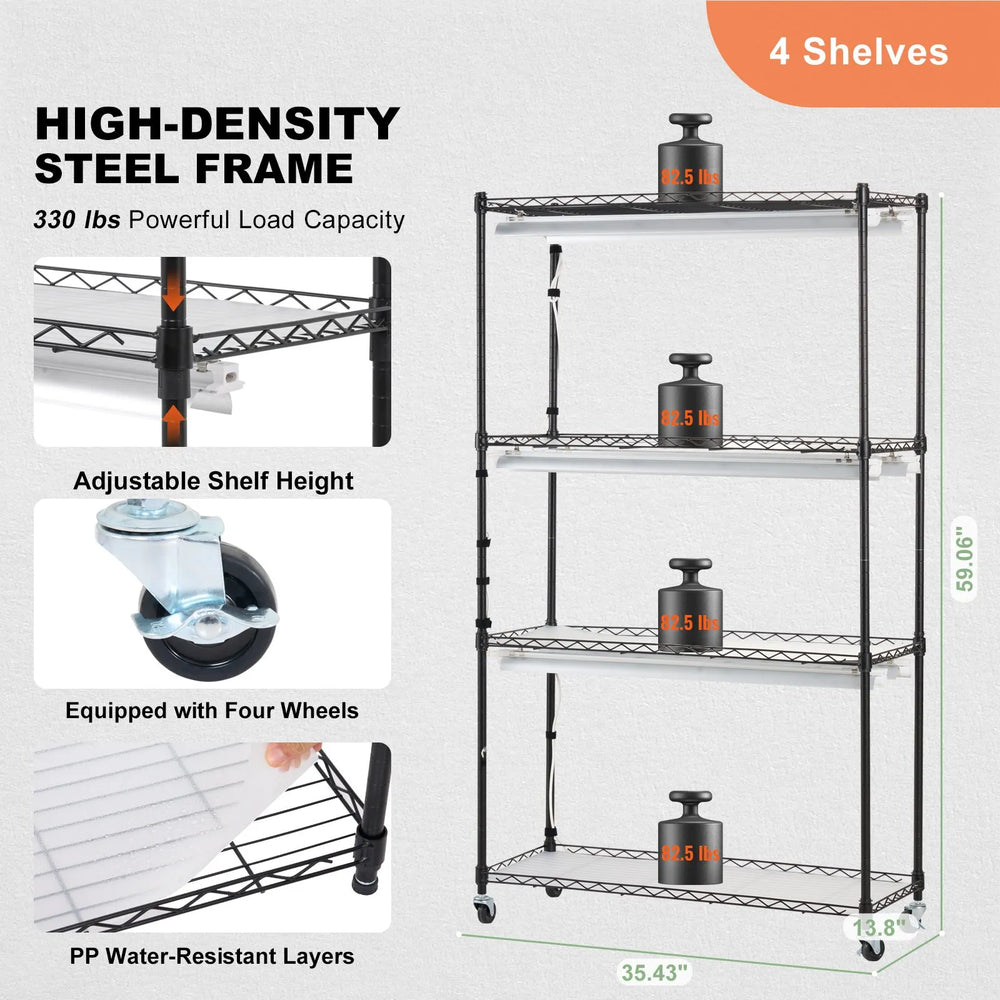 Vevor Plant Stand 4-Tier Shelf with 180W Full Spectrum Grow Light and Timer New