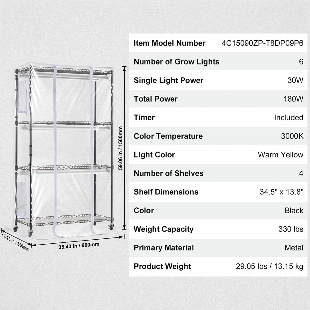 Vevor Plant Stand 4-Tier Shelf with 180W Full Spectrum Grow Light and Timer New