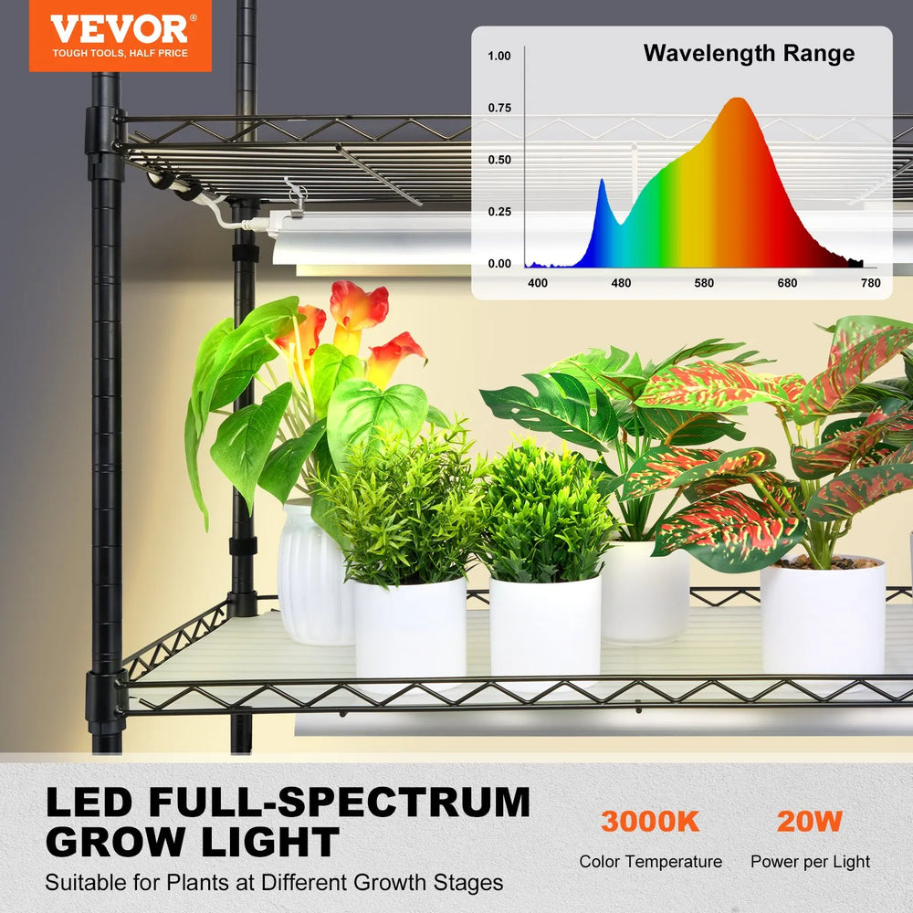 Vevor Plant Stand 6-Tier Shelf with 3000K 200W Full Spectrum Grow Light and Timer New
