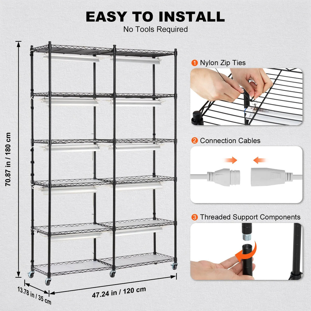 Vevor Plant Stand 6-Tier Shelf with 3000K 200W Full Spectrum Grow Light and Timer New
